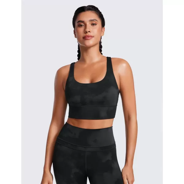 CRZ YOGA Womens Strappy Longline Sports Bra  Medium Impact Criss Cross Yoga Padded Bras Workout Crop TopBlack Tie Dye Flowers