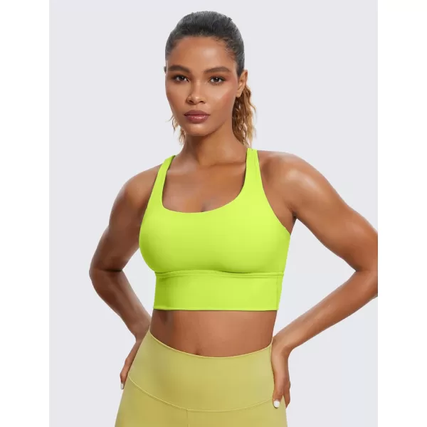 CRZ YOGA Womens Strappy Longline Sports Bra  Medium Impact Criss Cross Yoga Padded Bras Workout Crop TopChartreuse