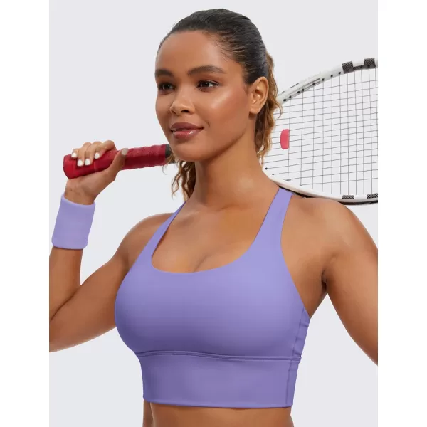 CRZ YOGA Womens Strappy Longline Sports Bra  Medium Impact Criss Cross Yoga Padded Bras Workout Crop TopDark Lavender Purple