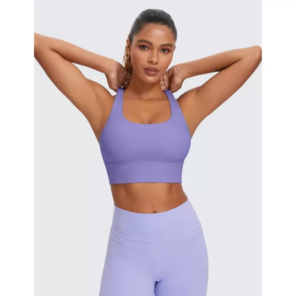 CRZ YOGA Womens Strappy Longline Sports Bra  Medium Impact Criss Cross Yoga Padded Bras Workout Crop TopDark Lavender Purple