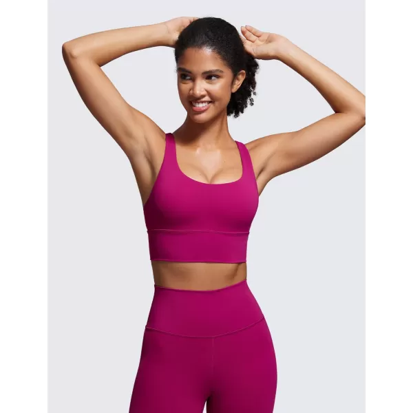 CRZ YOGA Womens Strappy Longline Sports Bra  Medium Impact Criss Cross Yoga Padded Bras Workout Crop TopMagenta Purple