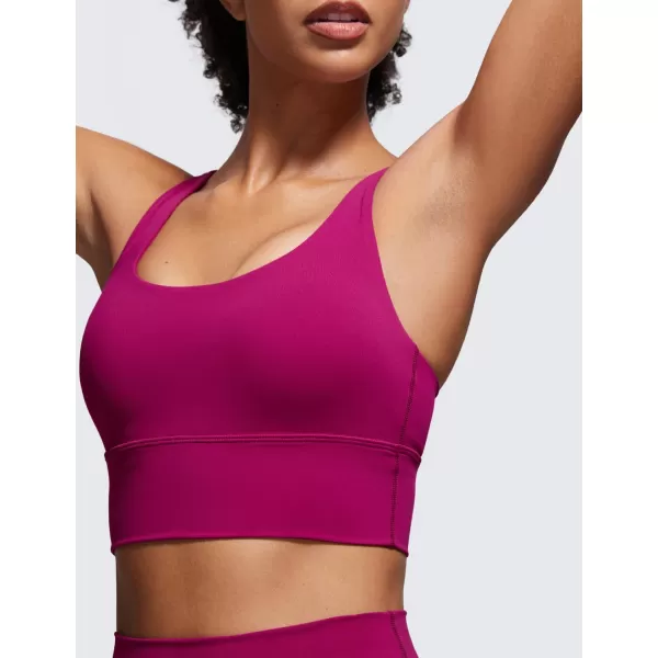 CRZ YOGA Womens Strappy Longline Sports Bra  Medium Impact Criss Cross Yoga Padded Bras Workout Crop TopMagenta Purple