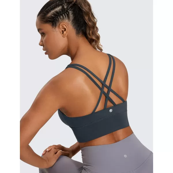 CRZ YOGA Womens Strappy Longline Sports Bra  Medium Impact Criss Cross Yoga Padded Bras Workout Crop TopMelanite