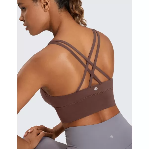 CRZ YOGA Womens Strappy Longline Sports Bra  Medium Impact Criss Cross Yoga Padded Bras Workout Crop TopTaupe