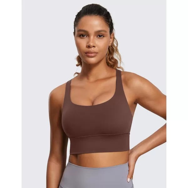 CRZ YOGA Womens Strappy Longline Sports Bra  Medium Impact Criss Cross Yoga Padded Bras Workout Crop TopTaupe