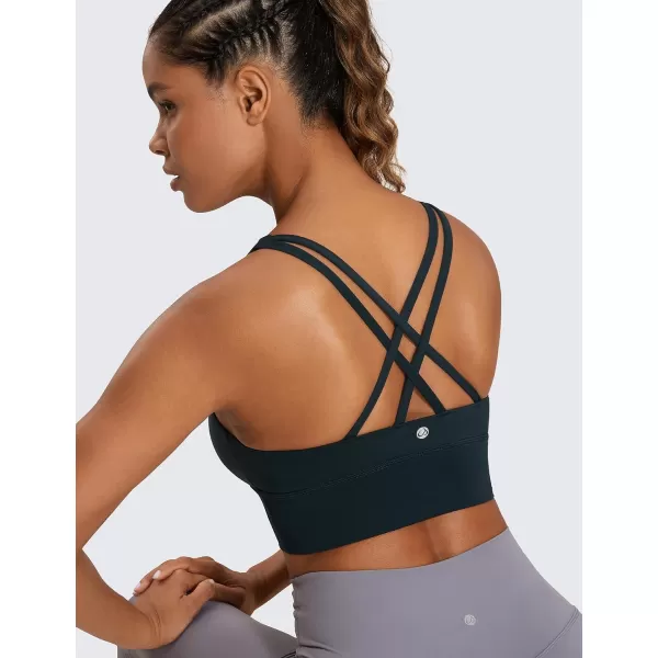 CRZ YOGA Womens Strappy Longline Sports Bra  Medium Impact Criss Cross Yoga Padded Bras Workout Crop TopTrue Navy