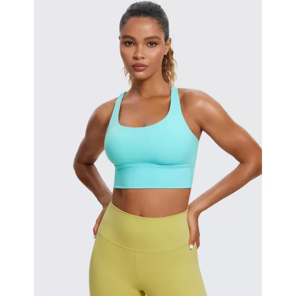 CRZ YOGA Womens Strappy Longline Sports Bra  Medium Impact Criss Cross Yoga Padded Bras Workout Crop TopTurquoise