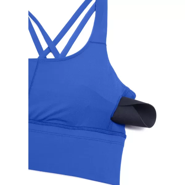 CRZ YOGA Womens Strappy Longline Sports Bra  Medium Impact Criss Cross Yoga Padded Bras Workout Crop TopWaves Blue