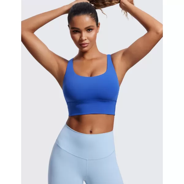 CRZ YOGA Womens Strappy Longline Sports Bra  Medium Impact Criss Cross Yoga Padded Bras Workout Crop TopWaves Blue