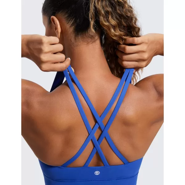 CRZ YOGA Womens Strappy Longline Sports Bra  Medium Impact Criss Cross Yoga Padded Bras Workout Crop TopWaves Blue