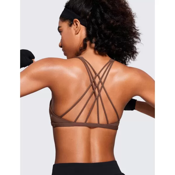 CRZ YOGA Womens Strappy Sports Bra  Criss Cross Back Padded Medium Support Wireless Gym Bra Sexy Workout Yoga BraCoffee Brown