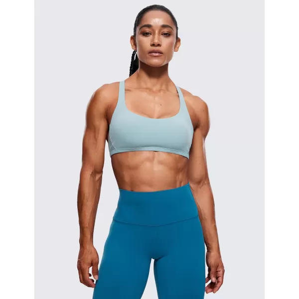 CRZ YOGA Womens Strappy Sports Bra  Criss Cross Back Padded Medium Support Wireless Gym Bra Sexy Workout Yoga BraLight Grayish Blue