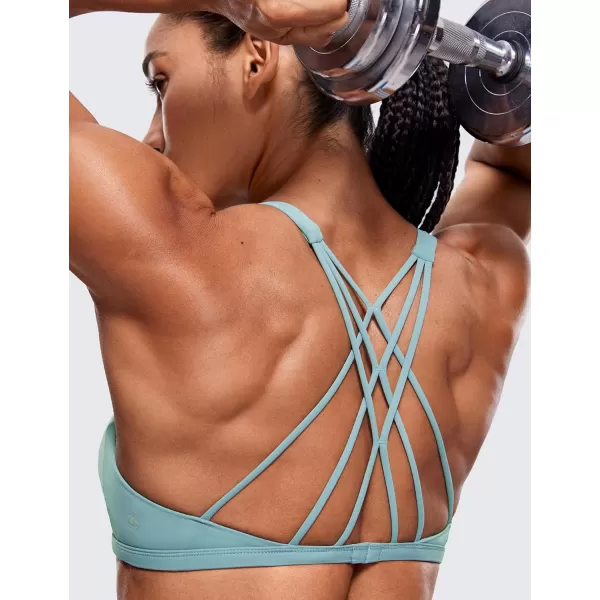 CRZ YOGA Womens Strappy Sports Bra  Criss Cross Back Padded Medium Support Wireless Gym Bra Sexy Workout Yoga BraLight Grayish Blue