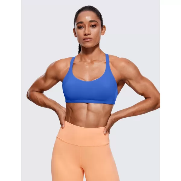 CRZ YOGA Womens Strappy Sports Bra  Criss Cross Back Padded Medium Support Wireless Gym Bra Sexy Workout Yoga BraWaves Blue