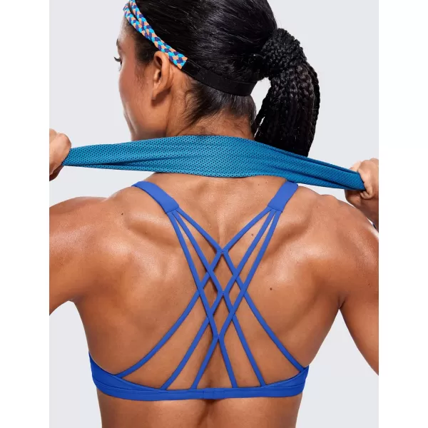 CRZ YOGA Womens Strappy Sports Bra  Criss Cross Back Padded Medium Support Wireless Gym Bra Sexy Workout Yoga BraWaves Blue