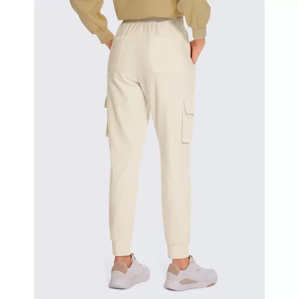 CRZ YOGA Womens Sweatpants Lightweight Cotton Cargo Joggers with 6 Pockets High Waisted Super Soft Casual Sweat PantsWhite Apricot