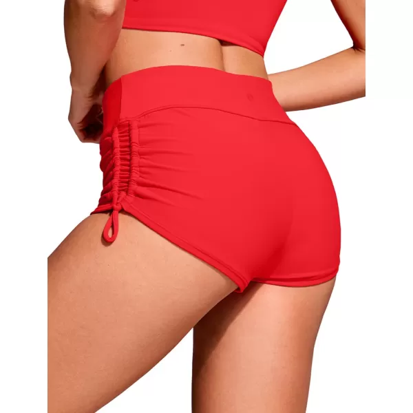 CRZ YOGA Womens Swim Shorts  High Waisted Bathing Suit Bottoms Adjustable Ruched Side Board Shorts Swimsuit Boy ShortsDeep Red