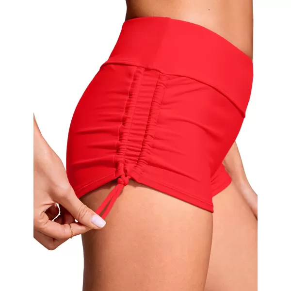 CRZ YOGA Womens Swim Shorts  High Waisted Bathing Suit Bottoms Adjustable Ruched Side Board Shorts Swimsuit Boy ShortsDeep Red