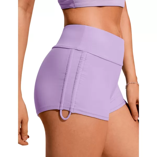 CRZ YOGA Womens Swim Shorts  High Waisted Bathing Suit Bottoms Adjustable Ruched Side Board Shorts Swimsuit Boy ShortsElfin Purple