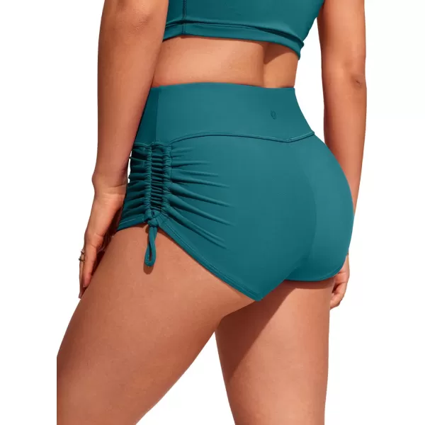 CRZ YOGA Womens Swim Shorts  High Waisted Bathing Suit Bottoms Adjustable Ruched Side Board Shorts Swimsuit Boy ShortsGreen Jade