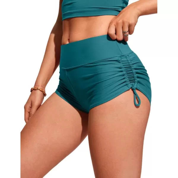 CRZ YOGA Womens Swim Shorts  High Waisted Bathing Suit Bottoms Adjustable Ruched Side Board Shorts Swimsuit Boy ShortsGreen Jade