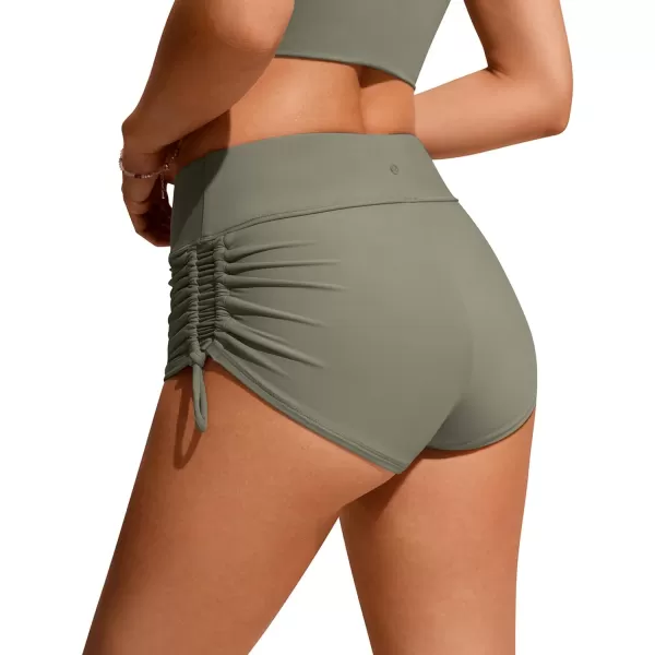 CRZ YOGA Womens Swim Shorts  High Waisted Bathing Suit Bottoms Adjustable Ruched Side Board Shorts Swimsuit Boy ShortsLight Army Green