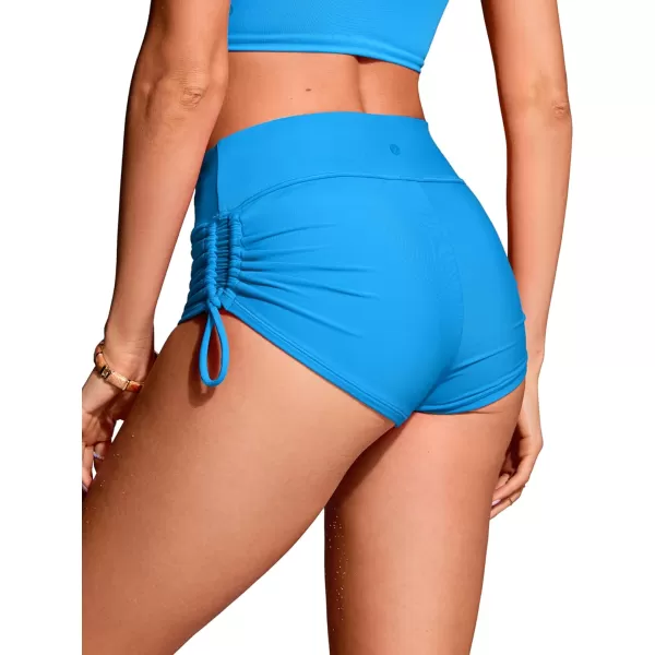 CRZ YOGA Womens Swim Shorts  High Waisted Bathing Suit Bottoms Adjustable Ruched Side Board Shorts Swimsuit Boy ShortsMadagascar Blue