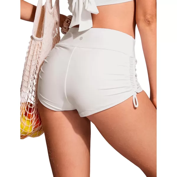 CRZ YOGA Womens Swim Shorts  High Waisted Bathing Suit Bottoms Adjustable Ruched Side Board Shorts Swimsuit Boy ShortsMilky White