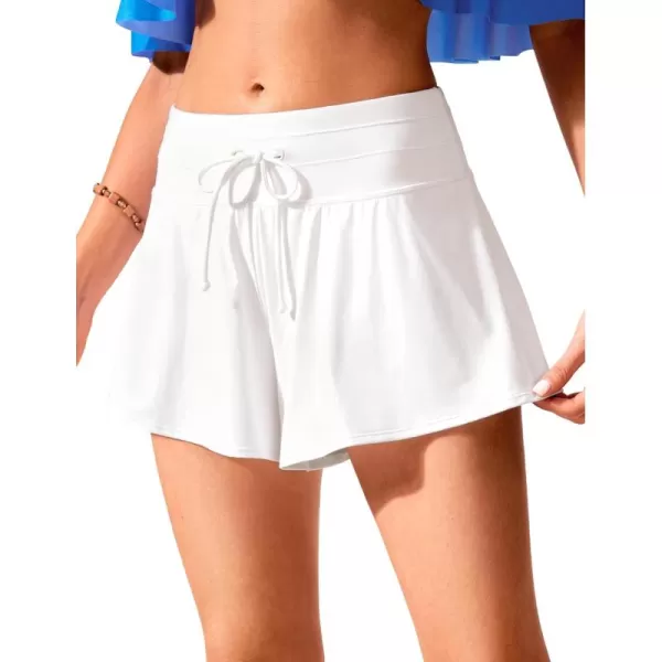 CRZ YOGA Womens Swim Shorts  High Waisted Beach Board Shorts Flowy Skirt Shorts Bathing Swim Bottoms with LinerMilky White