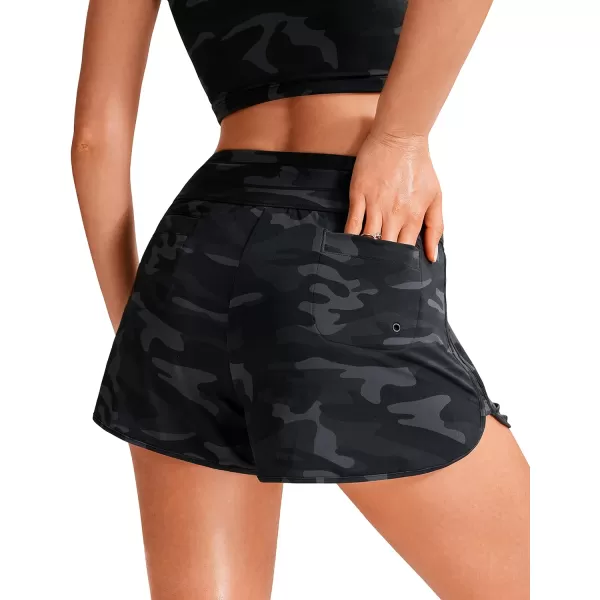 CRZ YOGA Womens Swim Shorts 3  High Waisted Quick Dry Beach Board Shorts Swimwear Bottoms Bathing Shorts with LinerJungle Camouflage Gray