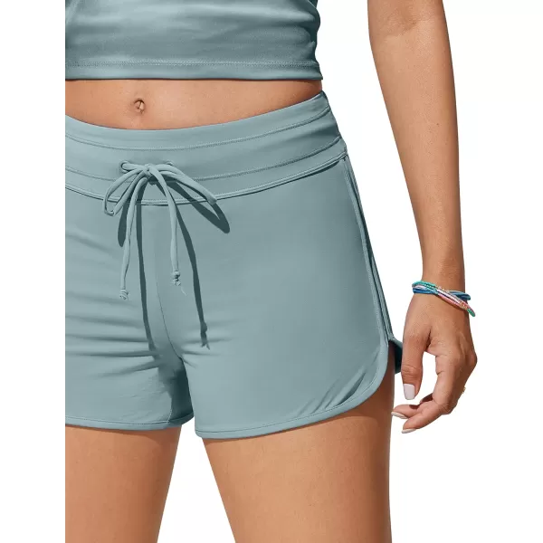 CRZ YOGA Womens Swim Shorts 3  High Waisted Quick Dry Beach Board Shorts Swimwear Bottoms Bathing Shorts with LinerLight Grayish Blue