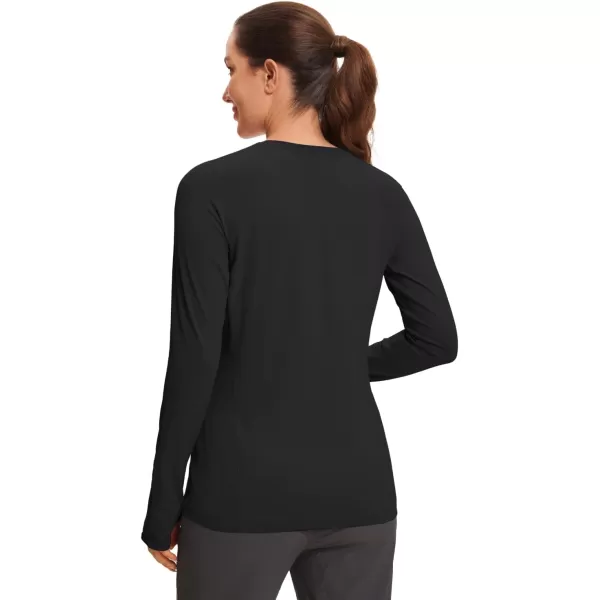 CRZ YOGA Womens UPF 50 Sun Protection Long Sleeve Workout Shirts Quick Dry Outdoor Hiking Running Tops with Thumb HolesBlack