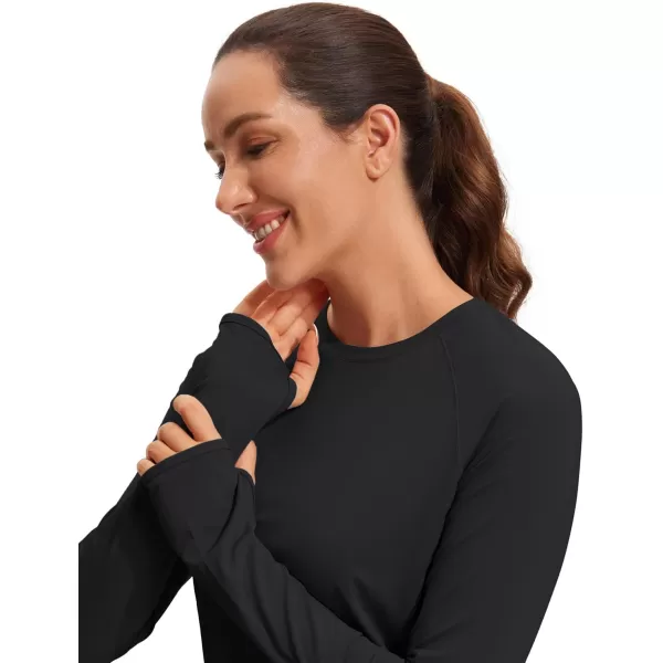 CRZ YOGA Womens UPF 50 Sun Protection Long Sleeve Workout Shirts Quick Dry Outdoor Hiking Running Tops with Thumb HolesBlack