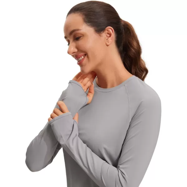 CRZ YOGA Womens UPF 50 Sun Protection Long Sleeve Workout Shirts Quick Dry Outdoor Hiking Running Tops with Thumb HolesGull Gray