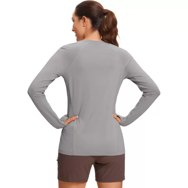 CRZ YOGA Womens UPF 50 Sun Protection Long Sleeve Workout Shirts Quick Dry Outdoor Hiking Running Tops with Thumb HolesGull Gray