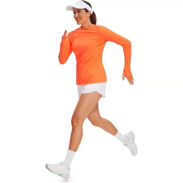 CRZ YOGA Womens UPF 50 Sun Protection Long Sleeve Workout Shirts Quick Dry Outdoor Hiking Running Tops with Thumb HolesNeon Orange