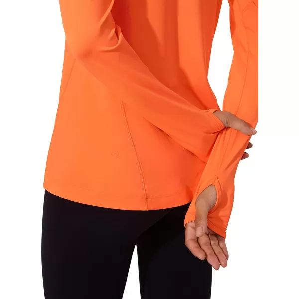 CRZ YOGA Womens UPF 50 Sun Protection Long Sleeve Workout Shirts Quick Dry Outdoor Hiking Running Tops with Thumb HolesNeon Orange