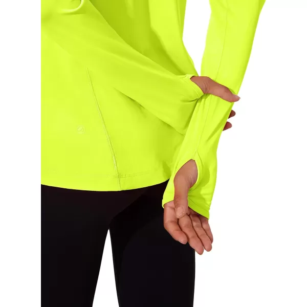 CRZ YOGA Womens UPF 50 Sun Protection Long Sleeve Workout Shirts Quick Dry Outdoor Hiking Running Tops with Thumb HolesNeon Yellow