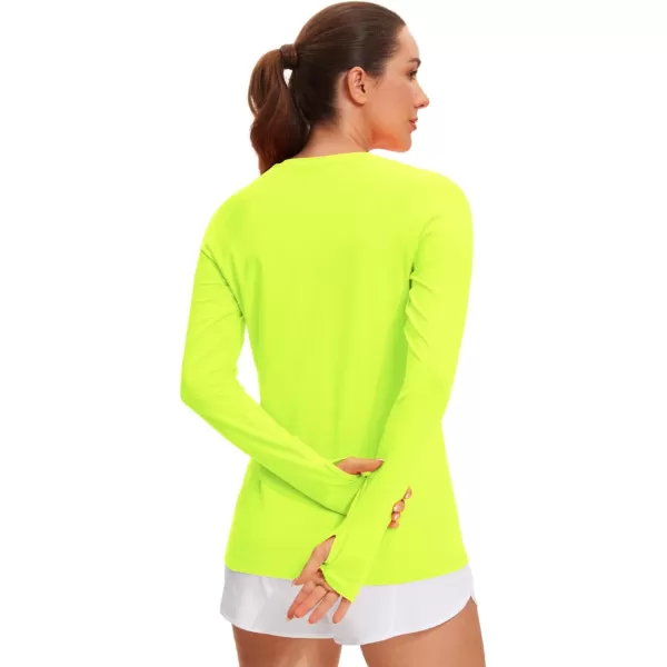 CRZ YOGA Womens UPF 50 Sun Protection Long Sleeve Workout Shirts Quick Dry Outdoor Hiking Running Tops with Thumb HolesNeon Yellow