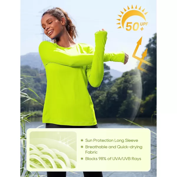 CRZ YOGA Womens UPF 50 Sun Protection Long Sleeve Workout Shirts Quick Dry Outdoor Hiking Running Tops with Thumb HolesNeon Yellow