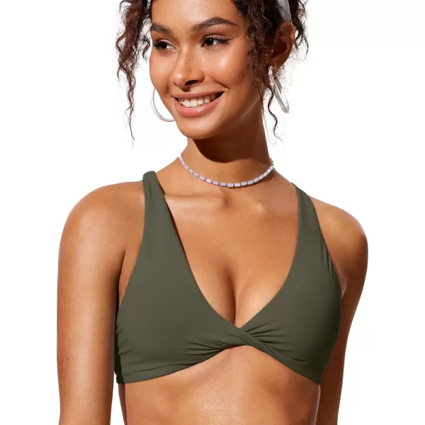 CRZ YOGA Womens V Neck Bikini Tops Twist Front Bathing Suit Tops Criss Cross Back Swim Top PaddedDark Olive