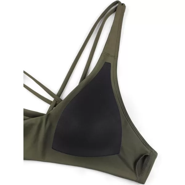 CRZ YOGA Womens V Neck Bikini Tops Twist Front Bathing Suit Tops Criss Cross Back Swim Top PaddedDark Olive