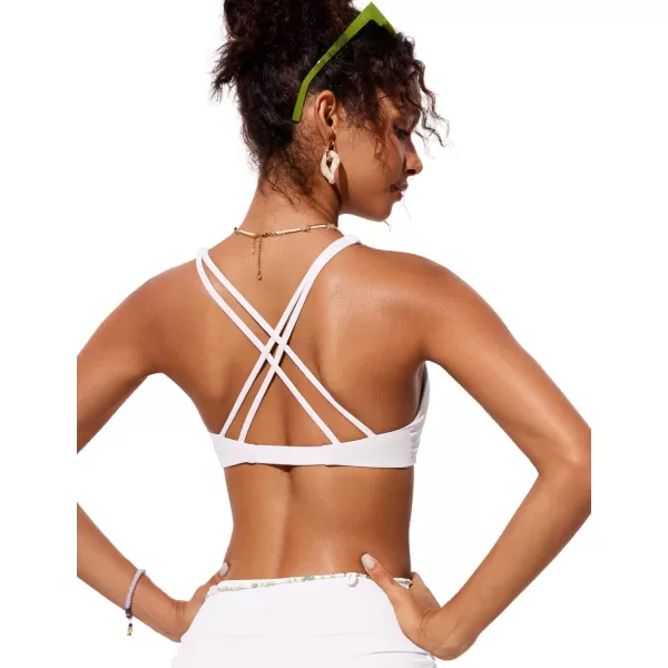 CRZ YOGA Womens V Neck Bikini Tops Twist Front Bathing Suit Tops Criss Cross Back Swim Top PaddedWhite