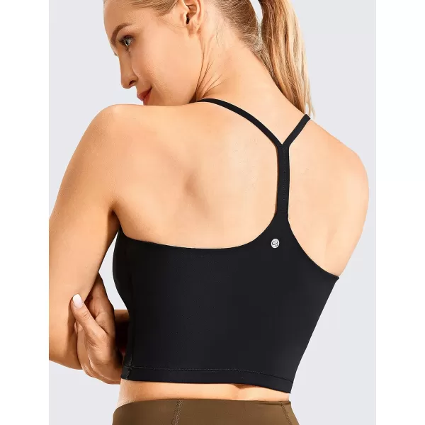 CRZ YOGA Womens Y Back Longline Sports Bra  Racerback Spaghetti Straps Padded Workout Crop Tank Tops with Built in BraBlack