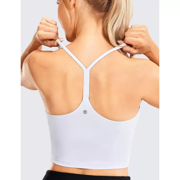 CRZ YOGA Womens Y Back Longline Sports Bra  Racerback Spaghetti Straps Padded Workout Crop Tank Tops with Built in BraWhite