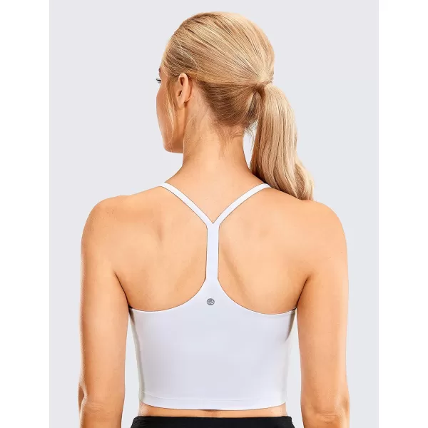 CRZ YOGA Womens Y Back Longline Sports Bra  Racerback Spaghetti Straps Padded Workout Crop Tank Tops with Built in BraWhite