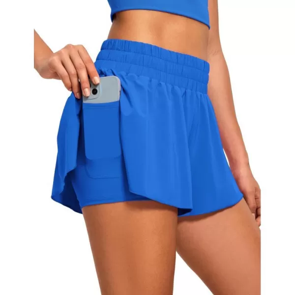 CRZ YOGA 2 in 1 Flowy Running Shorts for Women High Waisted Quick Dry Athletic Gym Lounge Workout Shorts Cute Tennis SkirtsSparkle Blue