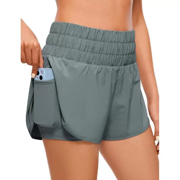 CRZ YOGA 2 in 1 High Waisted Running Shorts for Women 3  Split Breathable Athletic Tennis Gym Workout Shorts with PocketsGrey Sage