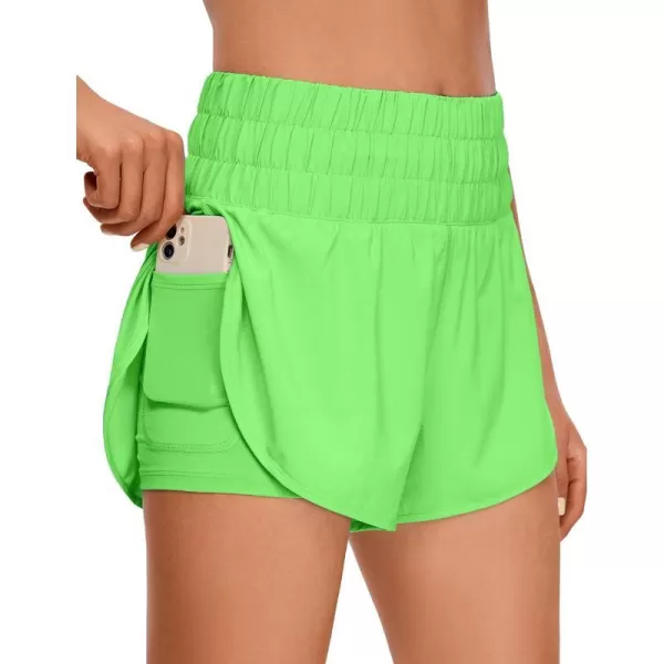 CRZ YOGA 2 in 1 High Waisted Running Shorts for Women 3  Split Breathable Athletic Tennis Gym Workout Shorts with PocketsNeon Apple Green