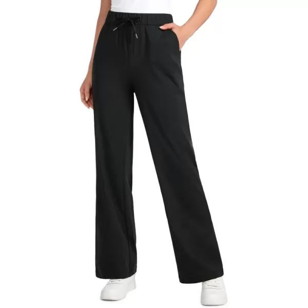 CRZ YOGA 4Way Stretch Casual Pants for Womens 305 Straight Wide Leg Work Pants with PocketsBlack